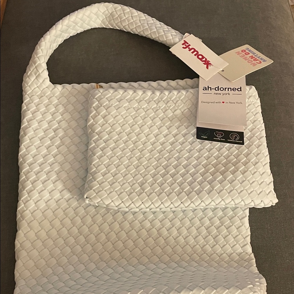 Light Blue Ahdorned New York neoprene Woven Women's Bag Set